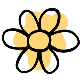A stylized yellow flower icon with black outlines on a white background.
